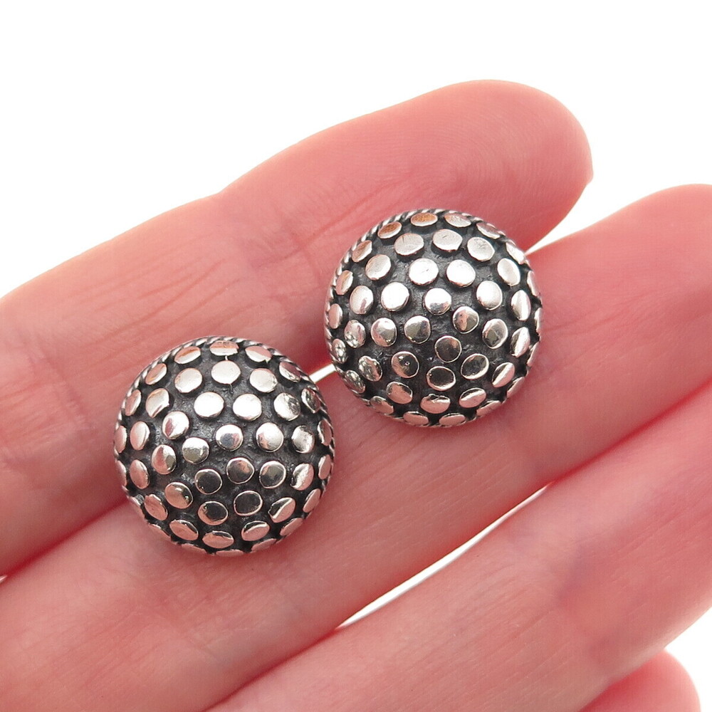 925 Sterling Silver Vintage Modernist Dotted Dome Oxidized Stud Earrings
